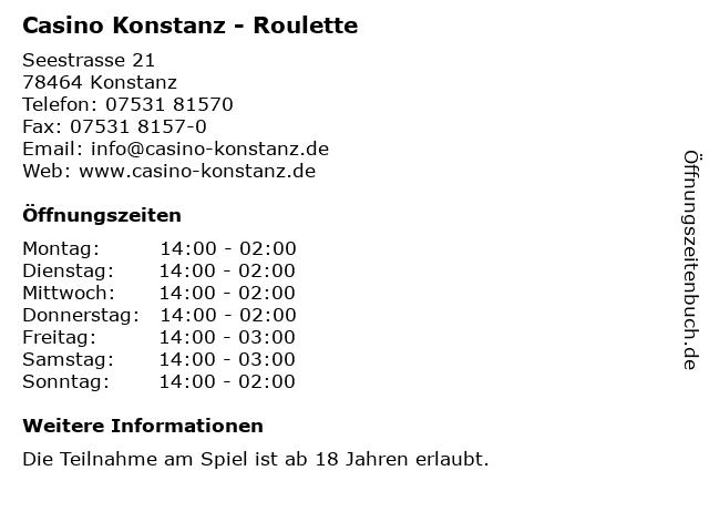 ᐅ Öffnungszeiten „Casino Konstanz - Roulette“ | Seestrasse 21 in ...